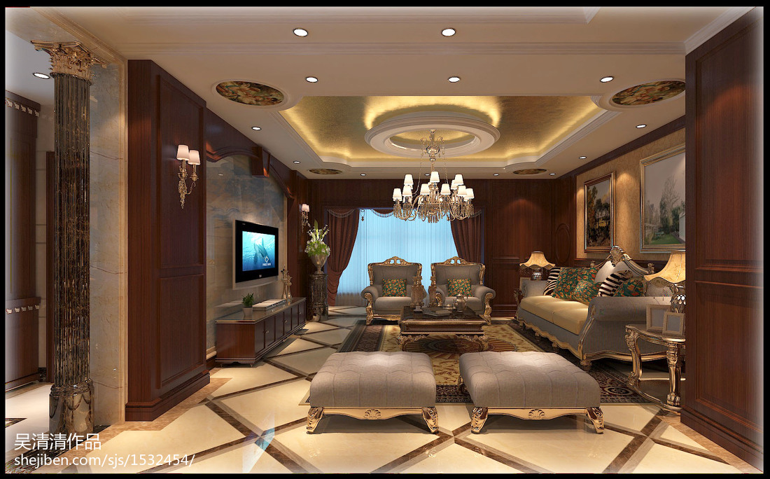 歐式別墅裝飾客廳效果圖 – 設計本裝修效果圖解析